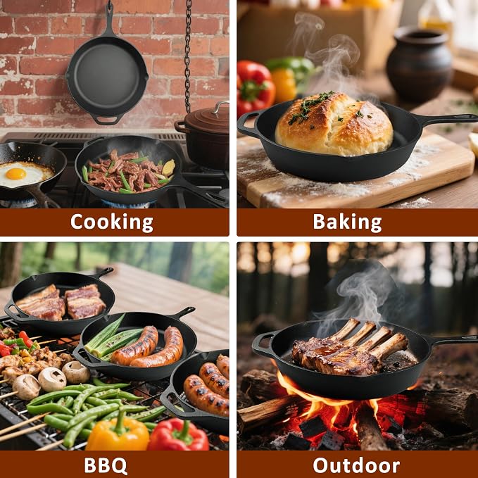 12 Inch Cast Iron Skillet, Pre-Seasoned Frying Pan - Image 4