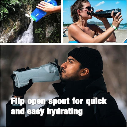 Vapur Collapsible Water Bottle With Carabiner, Compact Bottle Folds Flat For Hydration On The Go, Ideal for Traveling, Hiking or Camping, 34 Ounce, Grey & Teal, Pack of 1