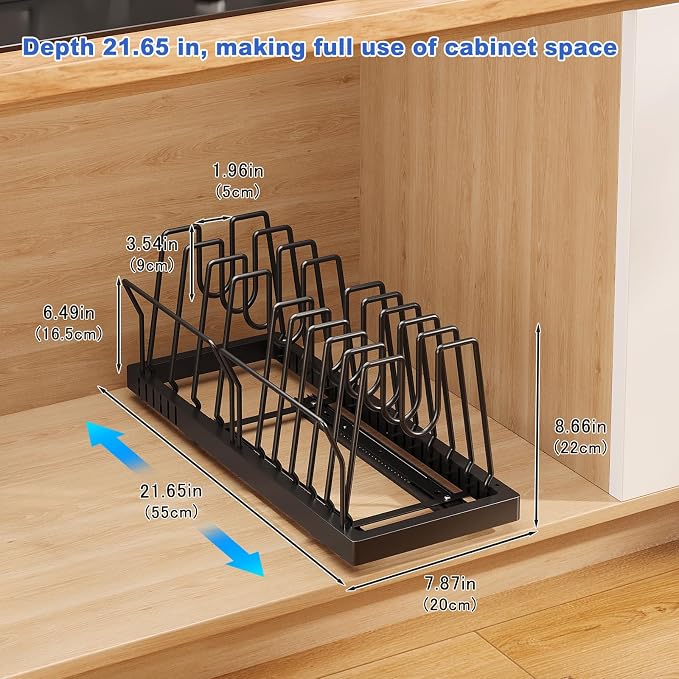 Mustorn Pots and Pans Organizer Under Cabinet, 21.6" Deep Pull Out Pot Lid - Image 6