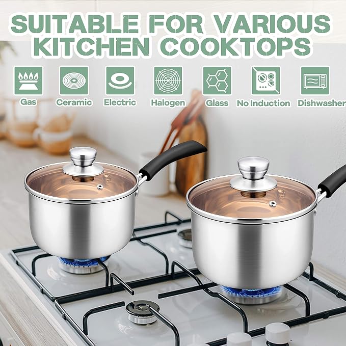 Herogo 2Qt Saucepan with Lid, 18/10 Stainless Steel Sauce Pan Pot, 2 Quart - Image 5