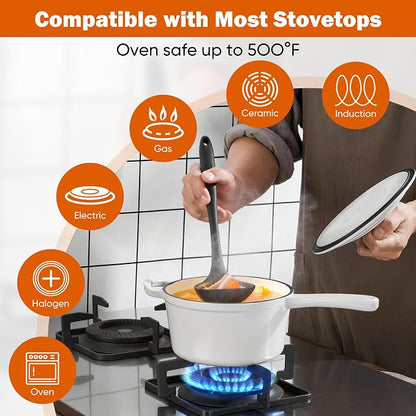 Homikit Small Cast Iron Pot, 1 Quart Enameled Cast Iron Sauce Pan - Image 5