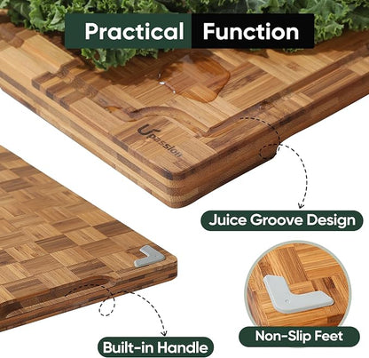 Heavy Duty Bamboo Cutting Board Set 3 Pack Non Toxic Juice Groove Charcuterie - Image 3