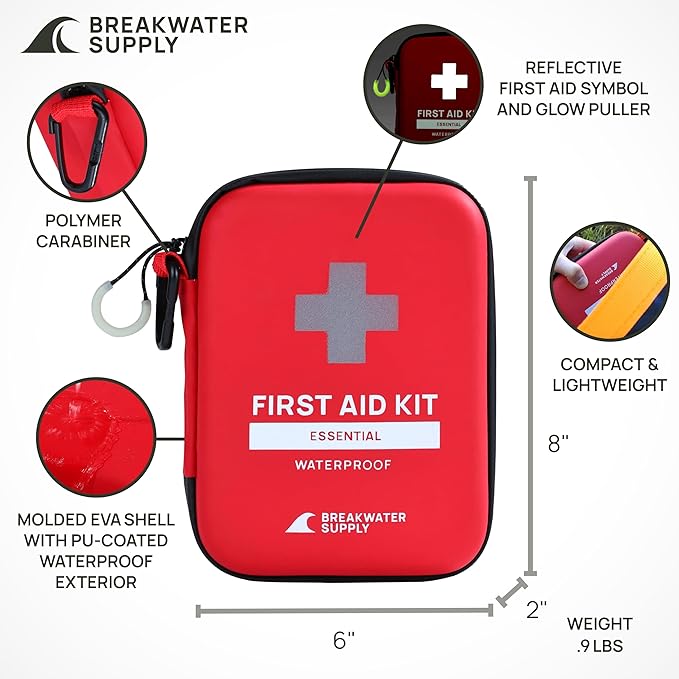 Breakwater Supply™ First Aid Kit for Car, Home, Office, Travel, Dorm, Businesses, 101 Piece HSA FSA Household & AirBNB Essentials Medical Kit & Emergency Supplies with Ice Pack + Waterproof Case Red