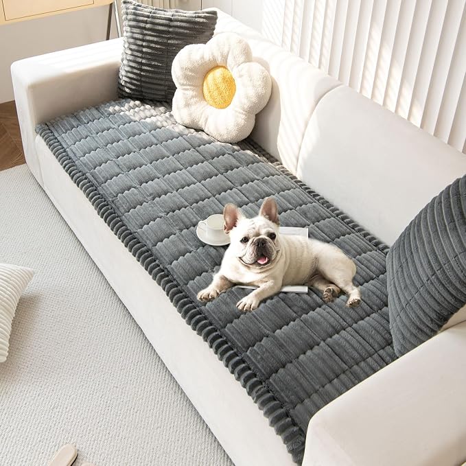 OTOB Couch Covers for 3 Cushion Sofa Pet Friendly, Plush Fuzzy Non Slip Sofa by OTOB