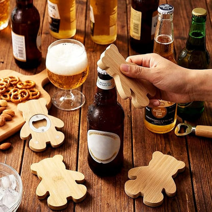 Vesici 24 Pcs Magnetic Bottle Opener 2.5" DIY Bamboo Bear Shape Baby Shower - Image 4