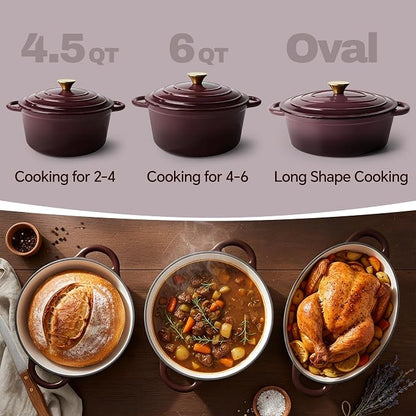 Vintage Style Oval Dutch Oven for Bread Baking, 4.5 Quart Non Stick Enameled - Image 3