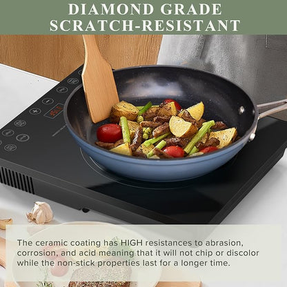 Nuwave Healthy Duralon Blue Ceramic Nonstick Cookware Set, Diamond Infused - Image 4