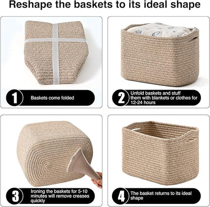 Small Storage Baskets for Shelves Organizing, Woven Cotton Rope Baskets for - Image 7