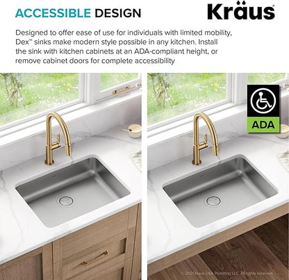 KRAUS Dex 25-inch Undermount 16 Gauge Stainless Steel Single Bowl ADA Kitchen Sink, KA1AS25B