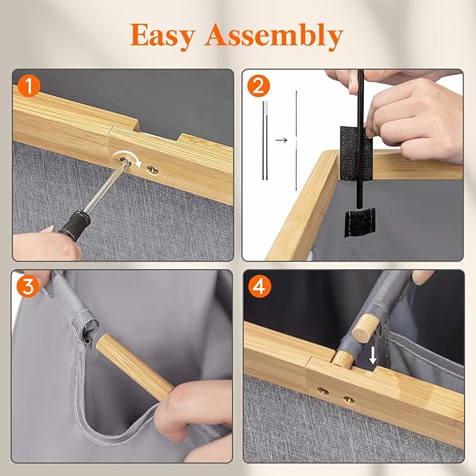 Lifewit 120L Double Laundry Hamper with Lid, Extra Large Bamboo Laundry Basket Dirty Clothes Hamper, 2 Section Laundry Bin Organizer for Laundry Room Bedroom with 2 Removable Liners & Bags,Light Gray