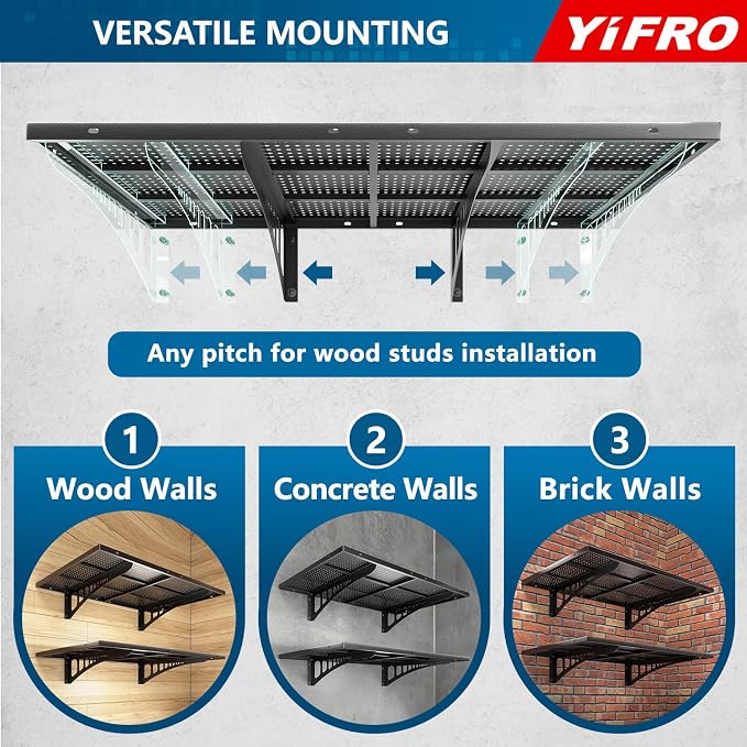 4-Pack 2x3ft Heavy Duty Garage Wall Shelving, 1000 lbs Load Capacity, Garage - Image 5