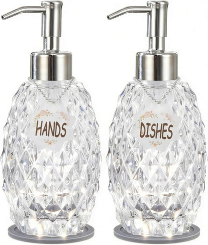 MALACHI Soap Dispenser Set, Crystal-Textured Diamond Glass by MALACHI