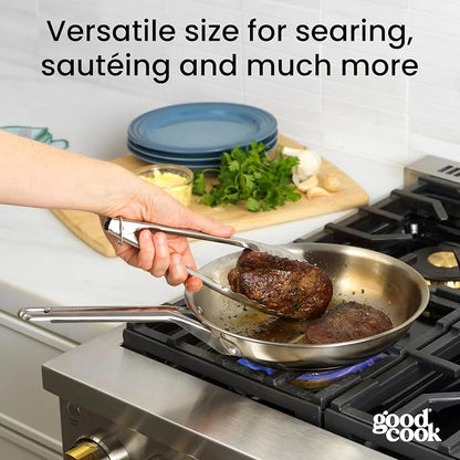 GoodCook Stainless Steel Fry Pan 10-Inch, Oven-Safe to 500F & Induction-Safe - Image 3