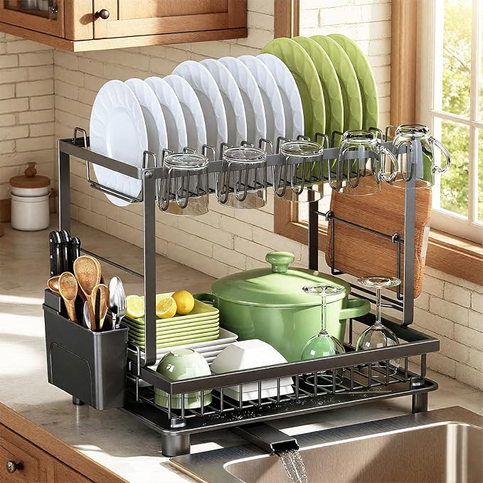 Dish Drying Rack, 2 Tier Space-Saving Dish Rack by Nfnoyp