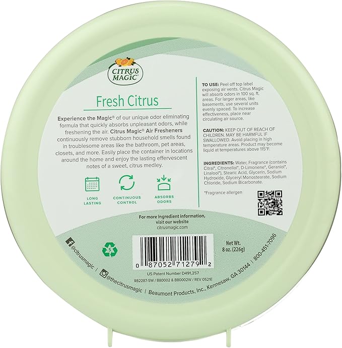 Citrus Magic Odor Absorbing Solid Air Freshener, Fresh Citrus, 8-Ounce, Pack of 1