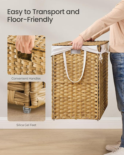 SONGMICS Laundry Hamper with Lid, 29.1 Gallon Synthetic Rattan Clothes Laundry - Image 4