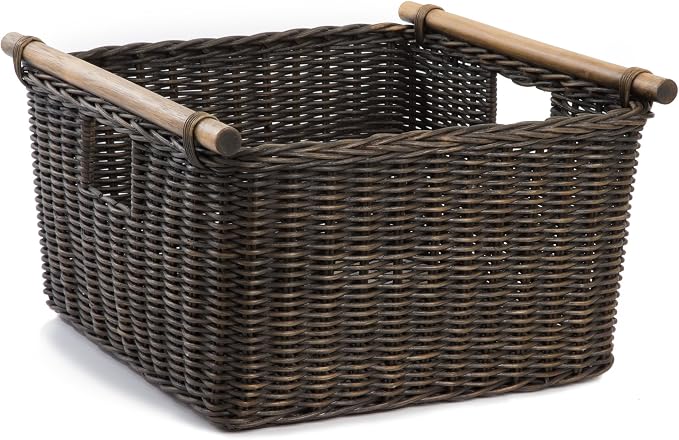 The Basket Lady Deep Pole Handle Wicker Storage Basket, Extra Large, 17.5 in L by TheBasketLady