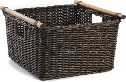 The Basket Lady Deep Pole Handle Wicker Storage Basket, 11.5 in L x 11.5 in W x by TheBasketLady