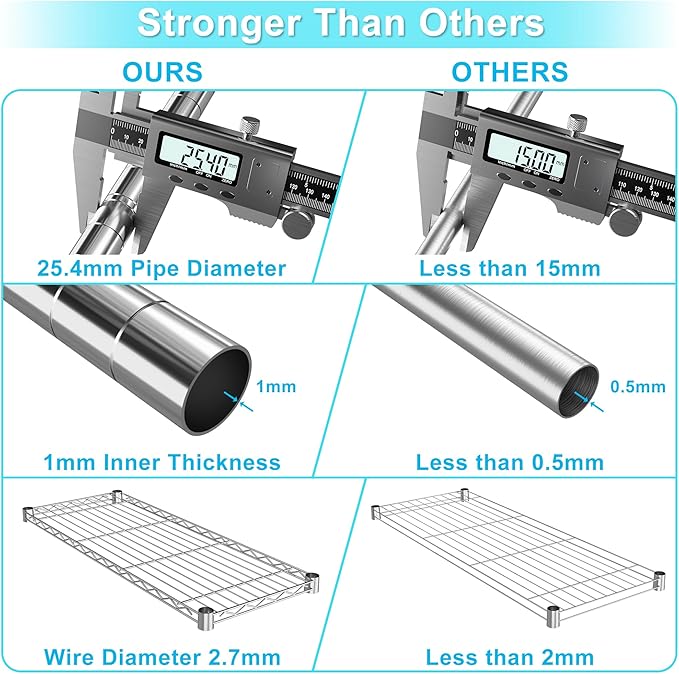 Auslar 4-Shelf Storage Wire Shelves Heavy Duty 4 Tiers Standing Shelving Units Adjustable Metal Organizer Wire Rack, Chrome