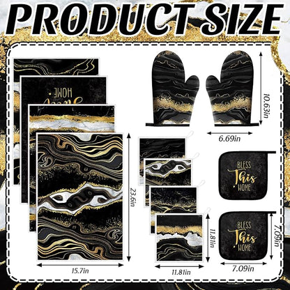 Bencailor 12 Pcs Marble Kitchen Decor and Accessories Sets 4 Black and Gold - Image 3