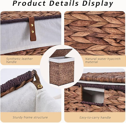 Handwoven Laundry Basket with Lid, Natural Water Hyacinth Storage Basket with - Image 7
