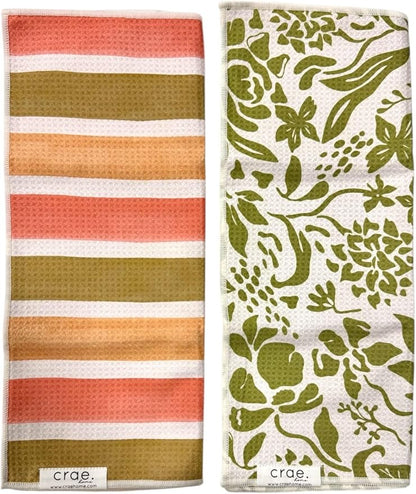 2 Double Sided Microfiber Hand Towels, 17x27 Inches Waffle Design Kitchen by CraeHome