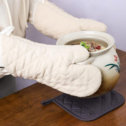 Terry Cloth Oven Mitts Heat Resistant to 482° F 13 Inch 100% Cotton Set of 2 - Image 5