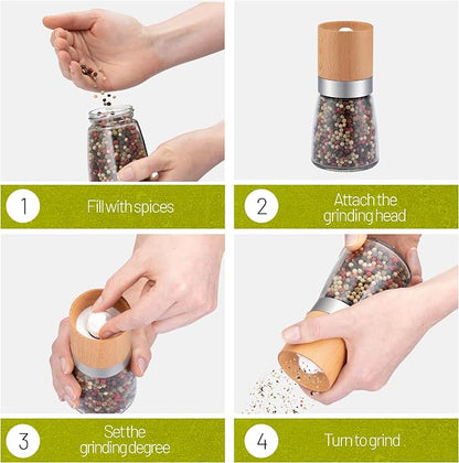 ZOLMER® Wooden Salt and Pepper Grinder Set | Natural Manual Ceramic Mill - Image 4