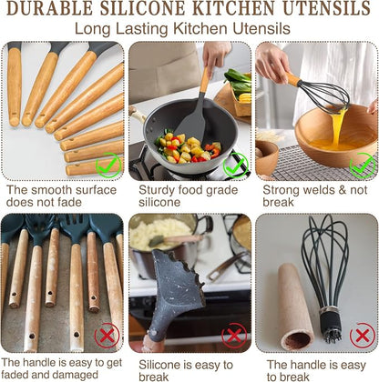 Umite Chef Kitchen Cooking Utensils Set, Woodle Handle Heat Resistant Gadgets - Image 4