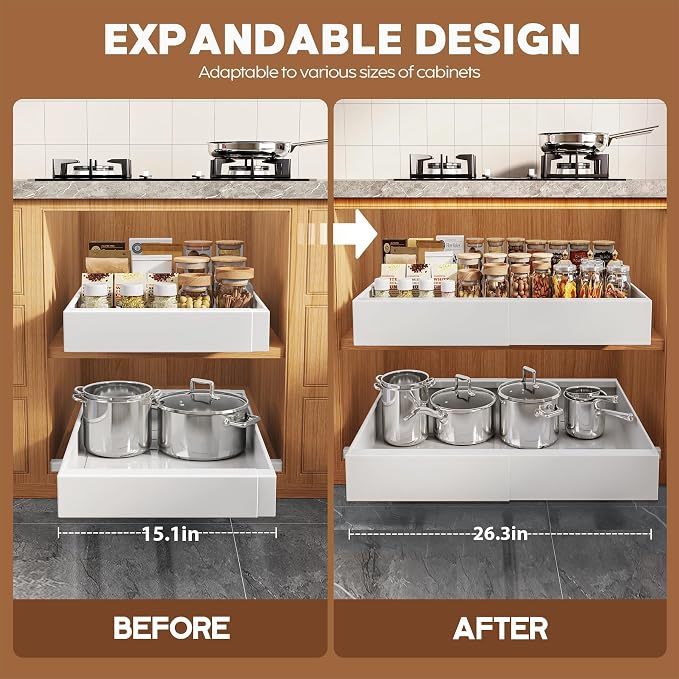Seinloes 4 Pack Expandable Pull Out Cabinet Organizer 21" Deep - Image 4