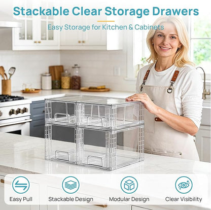 Vtopmart 4 Pack Clear Stackable Storage Drawers, Under Sink and Kitchen - Image 3