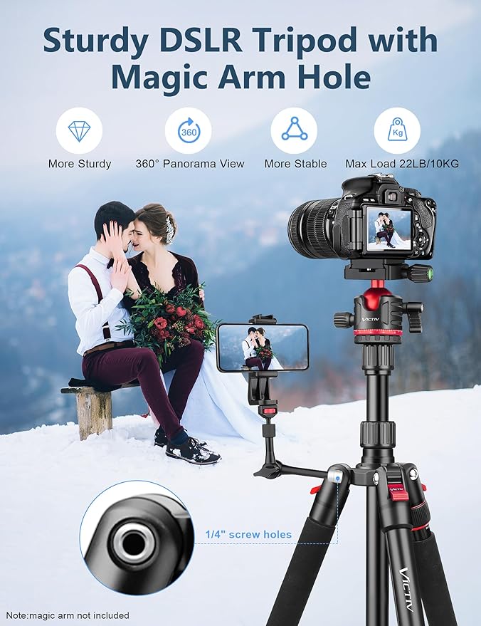 78" Porfessional Tripod for Camera, Victiv Aluminum Camera Tripod Monopod for DSLR, Spotting Scope,Telescope, Binoculars, Compact Heavy Duty Camera Stand for Photography Video Recording Travel