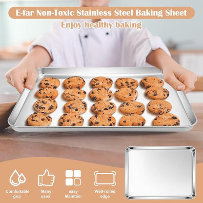 E-far Stainless Steel Baking Sheet, 16” x12” x 1” Baking Cookie Sheet Pan - Image 6
