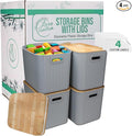 Storage Bins with Bamboo Lid – Stackable, Multi-Purpose Organizers for Pantry, Closet, Kitchen, and Home – Elegant Wicker-Style Design with Ergonomic Handles (Grey)