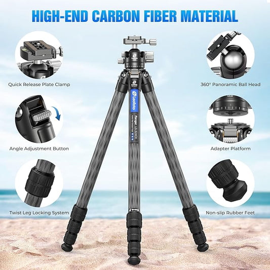 71" Travel Tripod Carbon Fiber for Camera, Compact Lightweight Tripod with 360°Panorama Ball Head,QR Plate, Removable Center Column, Load up to 15kg/33lbs