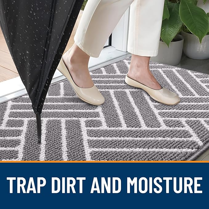 OLANLY Runner Indoor Door Mat, 47x23 Inch, Dirt Resistant and Absorbent, Non-Slip Rubber Backing Floor Mats, Easy Clean Low-Profile Doormat for Entryway, Front Door, and Inside Entrance, Grey
