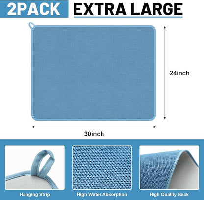 Hushee 2 Pack Extra Large Dish Drying Mat Microfiber Absorbent Dish Drying Pad - Image 2