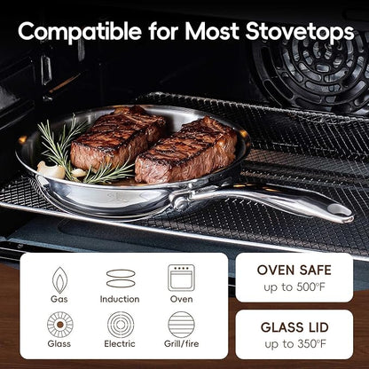 SuperCook Tri-Ply Clad Stainless Steel Frying Pan 8 Inch, Stainless Clad Frying - Image 4