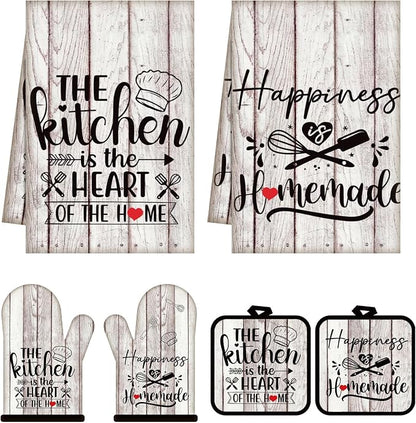 Sratte 6 Pcs Kitchen Decor Accessories Set Farmhouse Towels Pot Holders Oven by Sratte