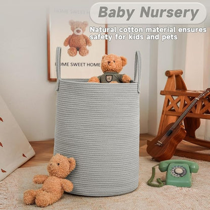Large Woven Laundry Basket Hamper, 60L Cotton Rope Storage Bin - Image 2