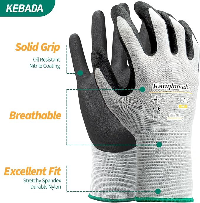 6-Paris XXL Work Gloves for Men and Women, Nitrile Coated Safety Protective - Image 2