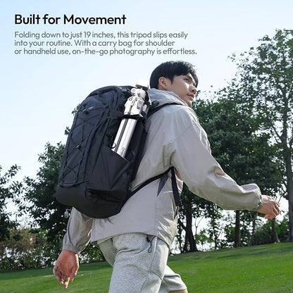 ULANZI Ombra Ⅱ Camera Travel Tripod White, 61.5" Aluminum Tripod Foldable with UKA Quick Release Plate for Phone Sony Canon, Video Shooting Vlogging Portable Stand w Phone Clamp Holder Carry Bag