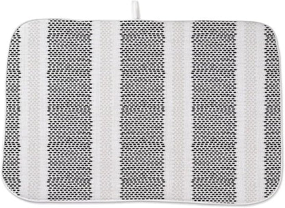 Boho Black Dish Drying Mat 18 x 24 inch Modern Geometry Polka Dot Striped by AEIOAE