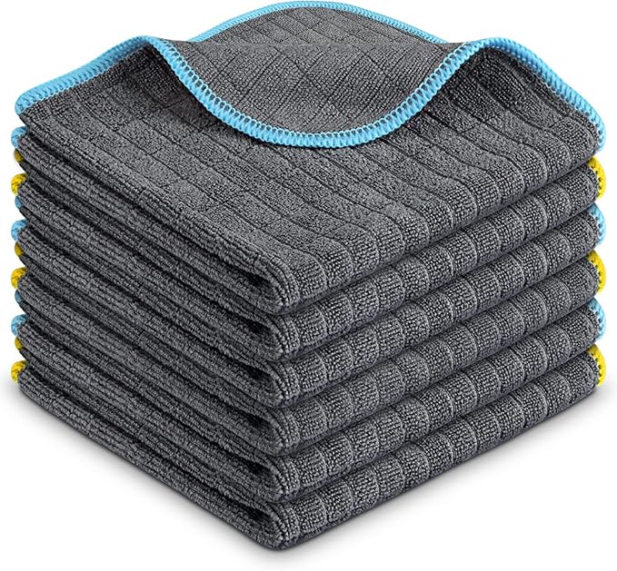 Airlab Microfiber Cleaning Cloth for Household Dust Rags for Cleaning All-Purpose Towels Streak Free Kitchen Dishes Reusable Pack of 6, 12" x 12"