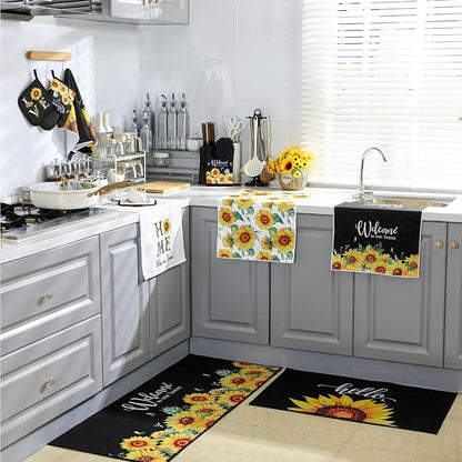Fourluoo 10 Pcs Sunflower Kitchen Dish Towels Rugs Oven Mitts and Pot Holders - Image 4