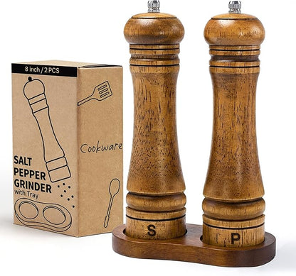 Wooden Salt and Pepper Grinder Set, Premium Oak Wood Salt Grinders Shakers by MJINGMEI