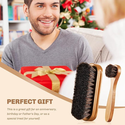 2 Pcs Horsehair Shine Shoes Brush Kit Polish Dauber Applicators Cleaning - Image 4