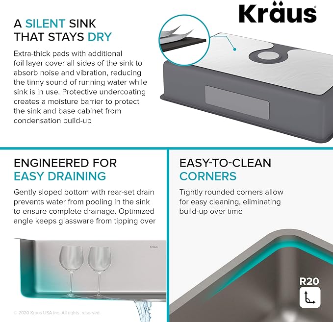 KRAUS Dex 32-inch Undermount 16 Gauge Stainless Steel Single Bowl Kitchen Sink, KA1US32B