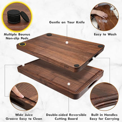 AZRHOM Walnut Wood Cutting Board, 17x11in Large Wooden Chopping Boards - Image 6