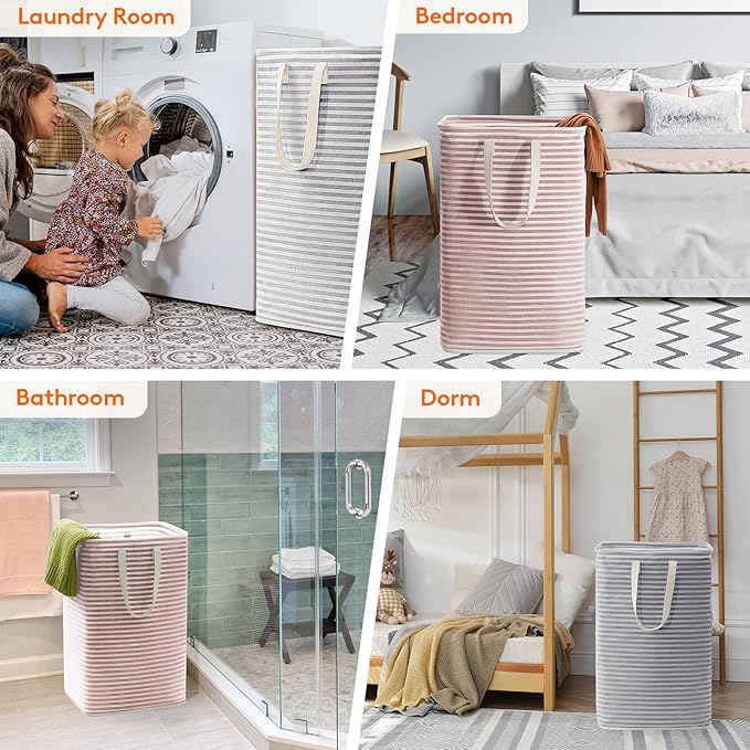 Lifewit 2 Pack Laundry Hamper Large Collapsible Laundry Basket, Freestanding Waterproof Cloth Hamper with Easy Carry Handles in Laundry Room Bedroom Bathroom Dorm for Adult, Gray&Pink, 2 x 80L